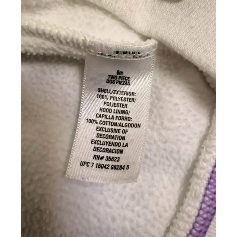 Carter’s White Purple Fleece Butterfly Hoodie Baby Girl’s 6M 5036